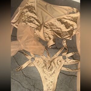 Stripper exotic wear Gold Rhinestone Bikini Set